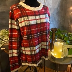 NWOT St John’s Bay Red Plaid Sweater Size L
